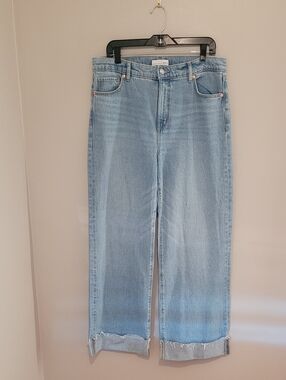 Loft Wide Leg High Rise Frayed Cuffed Jeans